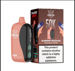 Al Fakher Crown Bar 50K Puff Blueberry Peach Ice flavour at Vexora Vape Shop Dubai.