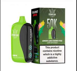 Al Fakher Crown Bar 50K Puff Lemon Lime Cherry Fizz flavour at Vexora Vape Shop Dubai.