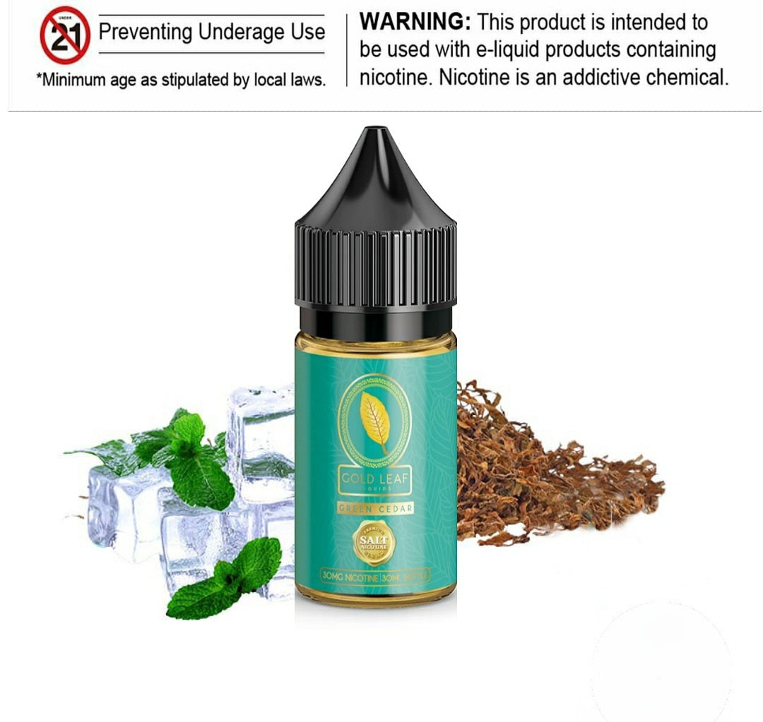 Gold Leaf Green Cedar Salt Nic 30ml – Premium Tobacco & Mint Flavor Experience
⭐⭐⭐⭐⭐